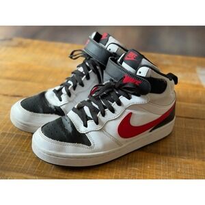 Nike Boys Court Borough Mid 2 CD7782-110 Red Black White Sneakers Size 6 Youth‎